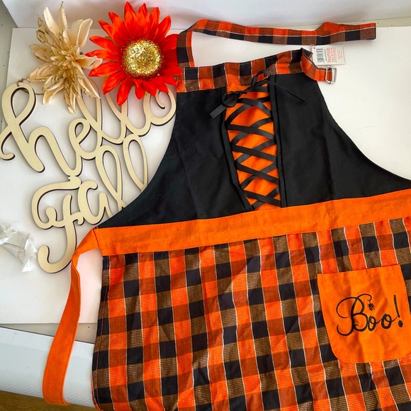 NWT ladies Halloween black and orange corset boo apron - Picture 1 of 3
